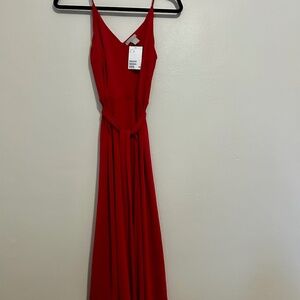 NWT Sexy Red Double V-Neck Spaghetti Strap Dress with Tie Belt H&M XS